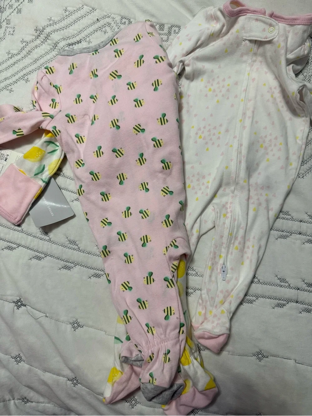 Cloud Island Lemon Print and Pink Bee Baby Sleepers, 0-3 month, New